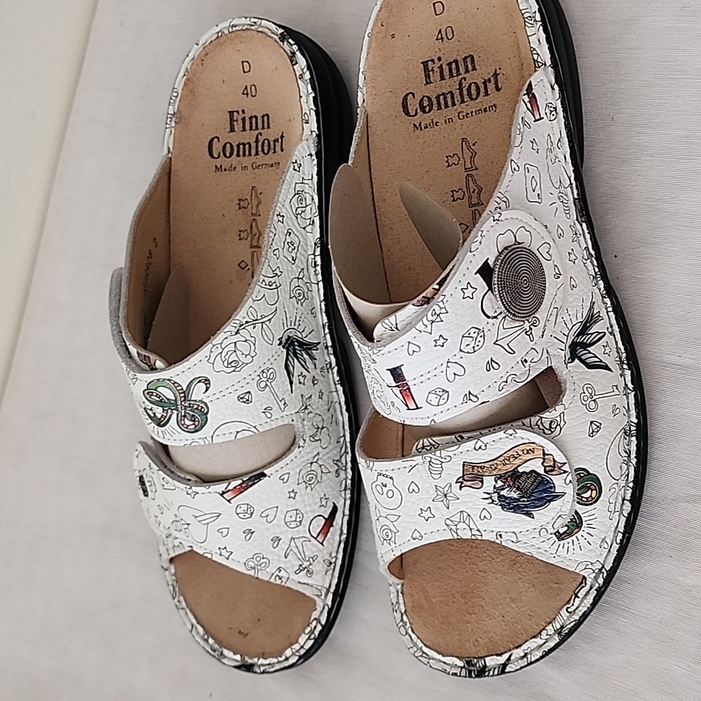 Finn Comfort Sansibar Double Strap Slide In Sandal Grafitti White 40 Us9-9.5 - Picture 2 of 8